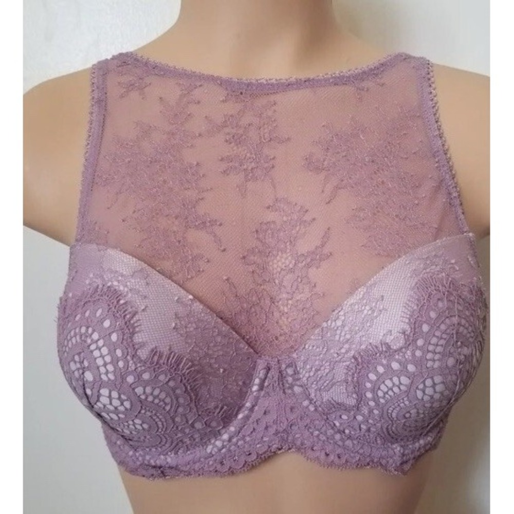 Victorias Secret Dream Angels Lilac Purple Lace Hi neck Lined Demi Bra 34dd